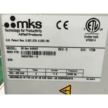 MKS AX8407RH-10 Ozone Generator